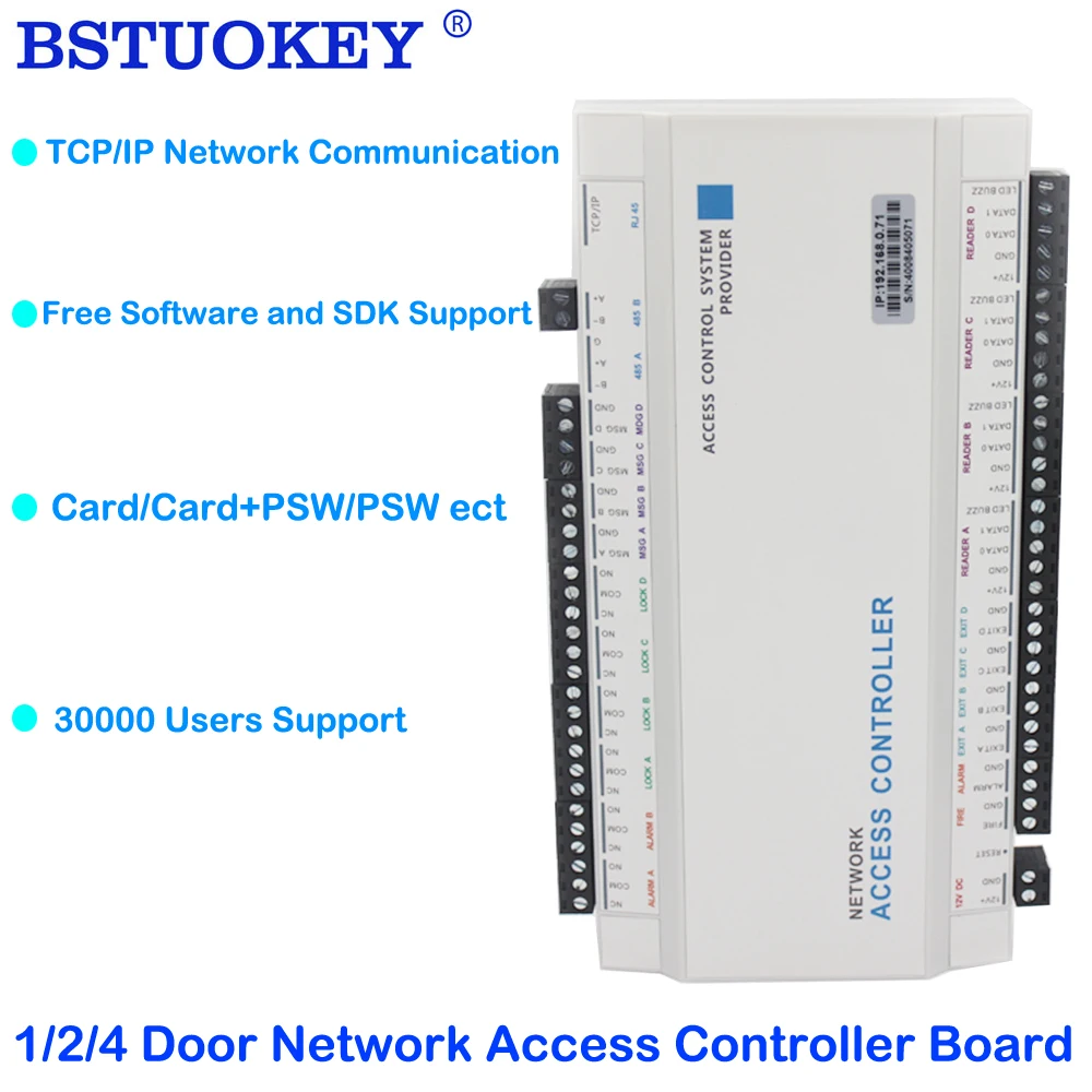TCP/IP 네트워크 액세스 제어 보드 패널 1/2/4 도어 카드 액세스 제어 시스템용 Wiegand RFID 리더 네트워크 기반 보안 S