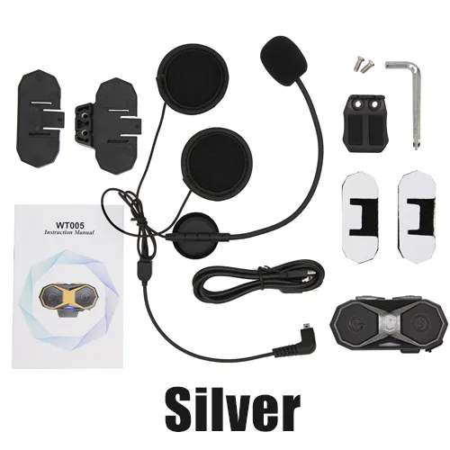 Silver VR робот Мото Bluetooth домофон водонепроницаемый шлем мотоциклетная гарнитура fm-радио 1000 м Intercomunicador Interphone - Цвет: Silver