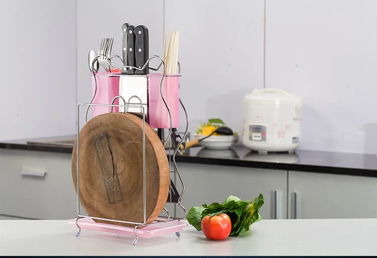 1pc Stainless Steel Kitchen Storage Holder Floor Type Kitchen Shelf Rack Pot Lid Cutting Board Holder Knife Tableware Organizer