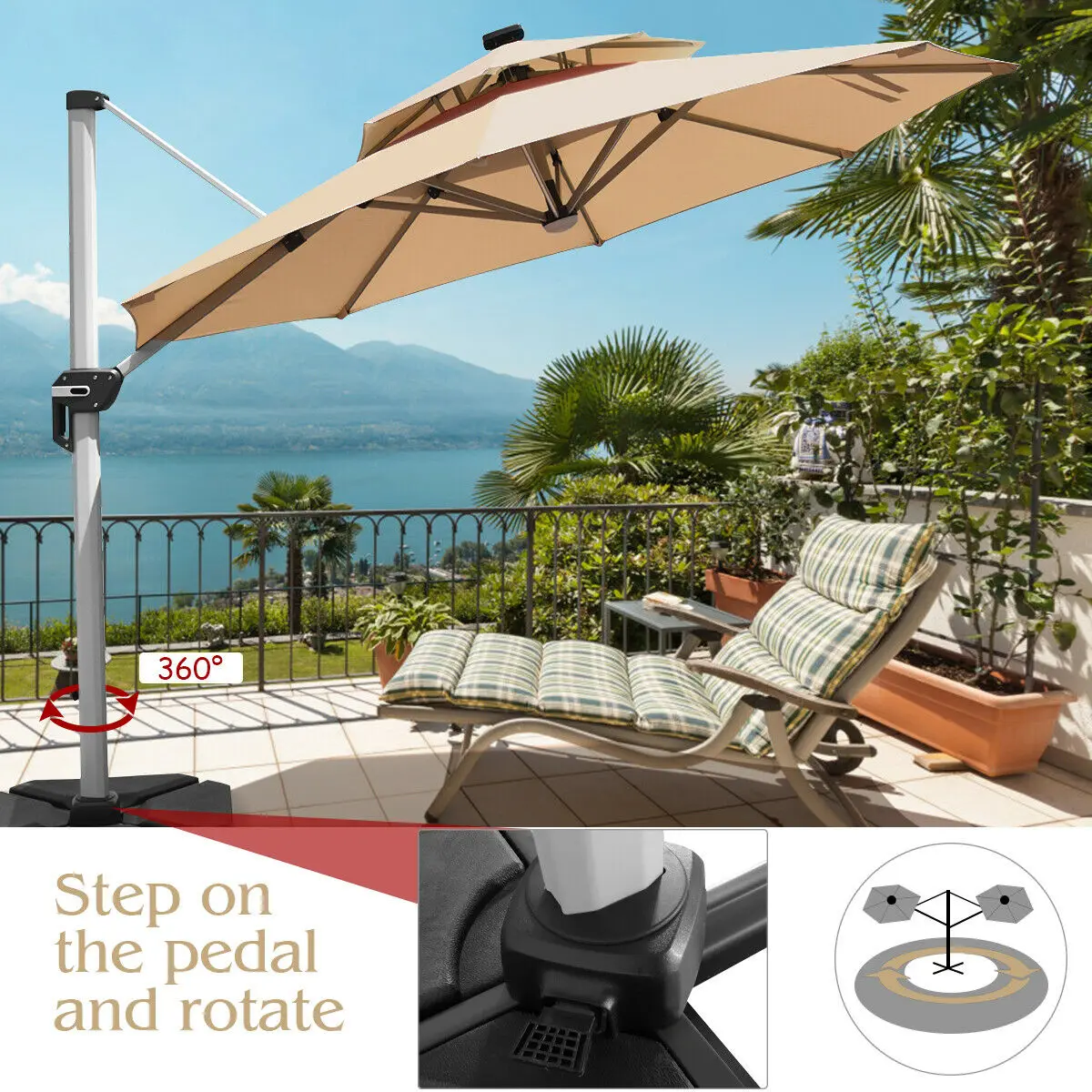 10ft Solar Led Patio Cantilever Umbrella 360 Rotation Aluminum Beige W Usb Op70376be Patio Umbrellas Bases Aliexpress