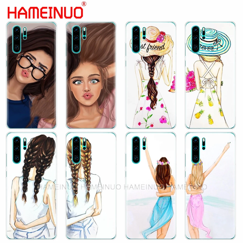 

silicon phone cover case for huawei P30 PRO LITE P SMART 2019 plus p smart Z p20 lite 2019 Girls Best Friends BFF Matching