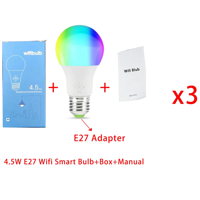 10/5/4/3/1 шт. WiFi смарт-лампа 4,5 Вт RGB Волшебная осветительная лампа Wake-Up совместим с Alexa и Google Assistant - Комплект: 2