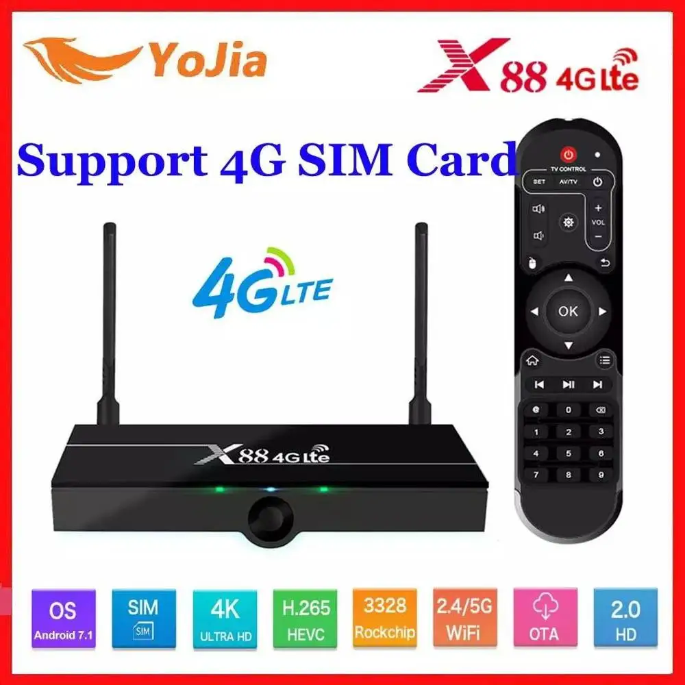 Comprar Apoyo 4G tarjeta SIM Nano X88 4G Lte Android TV Box 2GB 16GB Rockchip RK3328 Dual Wifi 4K reproductor de medios USB3.0 Google Play Store
