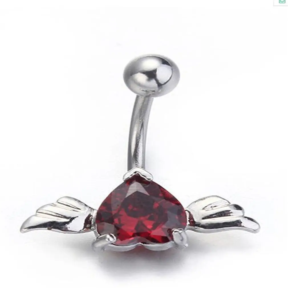 Q01527 Creative Love Unisex Stainless Steel Belly Button Crystal Rhinestone Belly Button Rings Navel Piercing