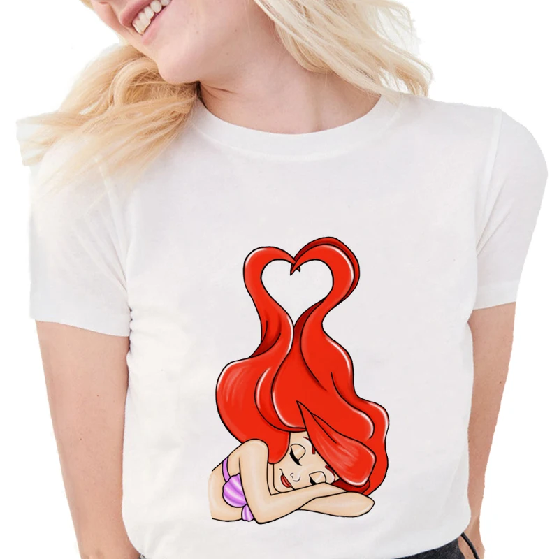 Модный дизайн спящие футболки с изображением русалки Женская забавная белая футболка повседневные хлопковые футболки топы футболки S920