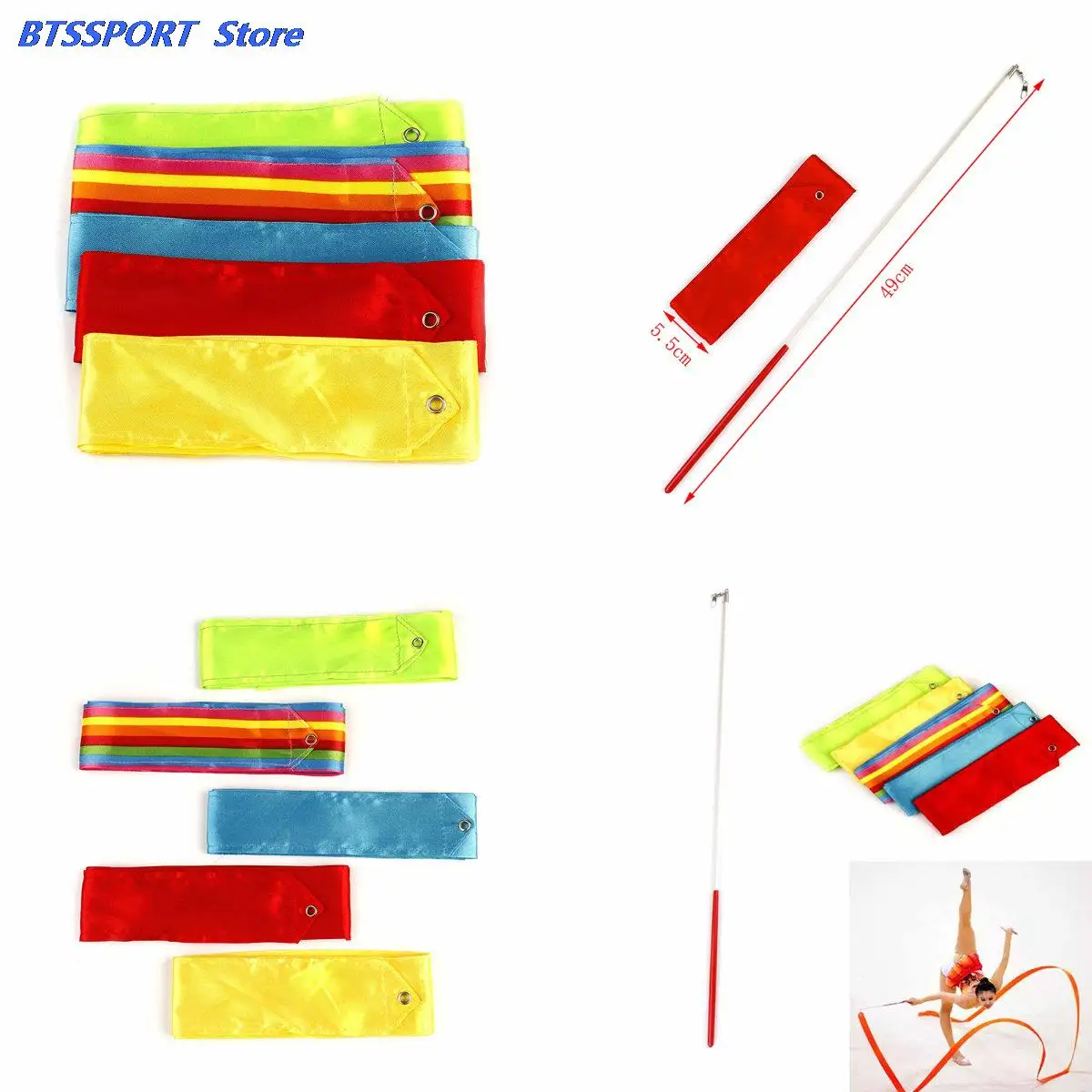 6m Colorful Gym Ribbons Dance Ribbon Rhythmic Art Gymnastics Ballet Streamer Twirling Rod Stick Training