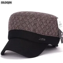 SILOQIN Новая мужская плоская кепка зимние Утепленные утепленные армейские кепки регулируемый размер мода защита ушей теплые спортивные кепки с козырьками