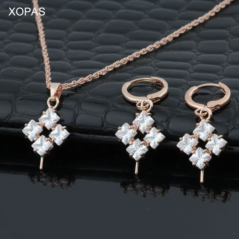

Fashion Adorable Clear Zircon Drop Earring 585 Rose Gold Color Wedding Luxury Crystal Earring Promotion Statement brincos