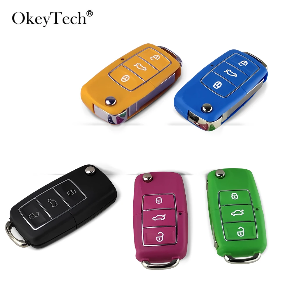 Цветной яркий чехол OkeyTech для автомобильного ключа VW Skoda seat Octavia складной с 3