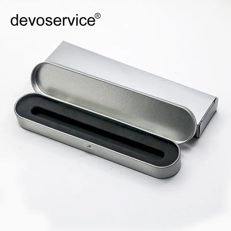 

1pc Custom LOGO Fashion Tinplate Metal Pen Case With Silver Paper Set Full Pen Case Business Gifts Student Stationery