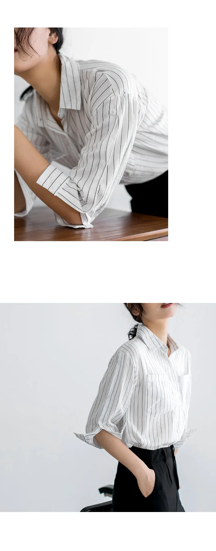 Повседневная полосатая Женская одежда, корейская модная одежда, Blusas Mujer De Moda, три четверти, офисная блузка для женщин, 5250 50