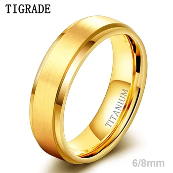 TIGRADE 18K Gold Plated Titianium Ring 6/8mm Men Engagement Band Wedding Band Couple Rings Unisex anelli donna bijoux femme 1