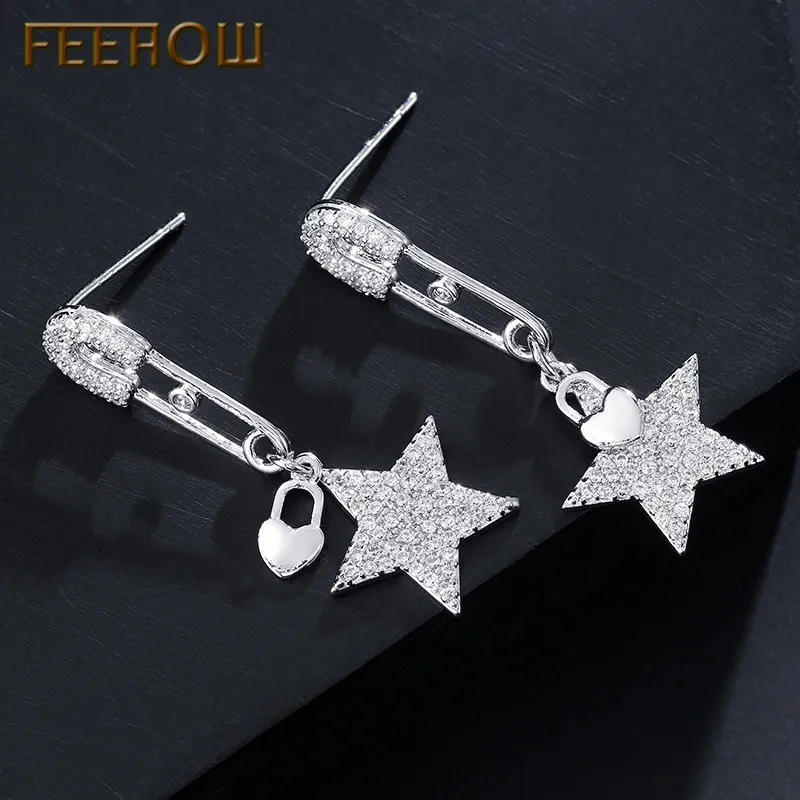 FEEHOW повседневные висячие серьги в форме звезды с кубическим цирконием AAA для