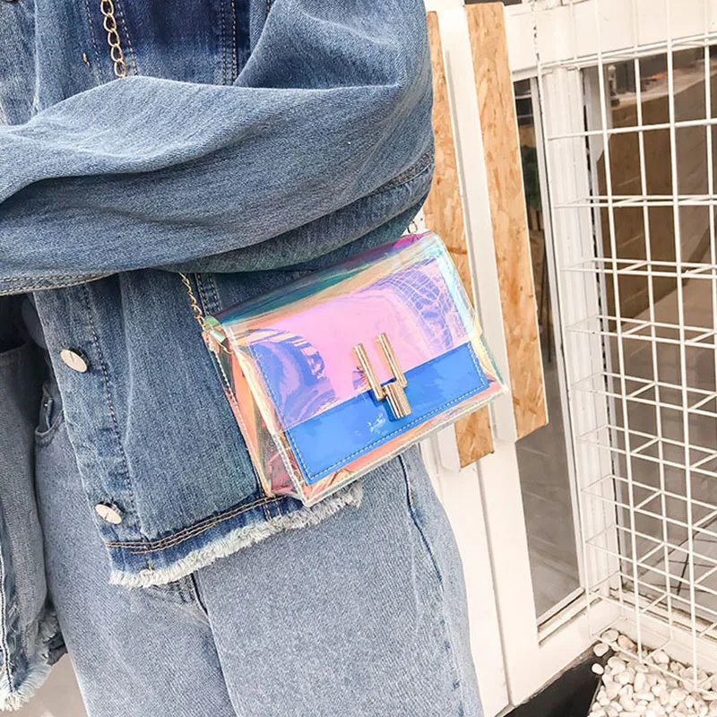 Fashion Women Colorful Jelly Shoulder Bag Girl Laser Holographic Transparent Handbag Crossbody Messenger Bags Mini Tote SS0424 (14)