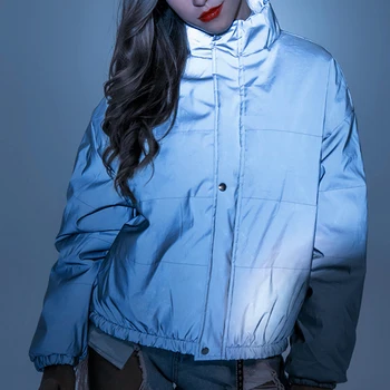 

Winter warm outwear reflective padded jacket women luminous casual coat loose glowing parka hip pop jumpers streetwear fashion