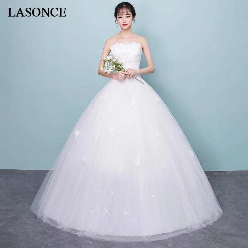 LASONCE Плиссированное свадебное платье без бретелек с аппликациями бальное