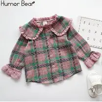 Humor Bear/осенняя одежда для маленьких девочек детская блузка в клетку хлопковая одежда с длинными рукавами для детей от 2 до 6 лет повседневные топы, одежда