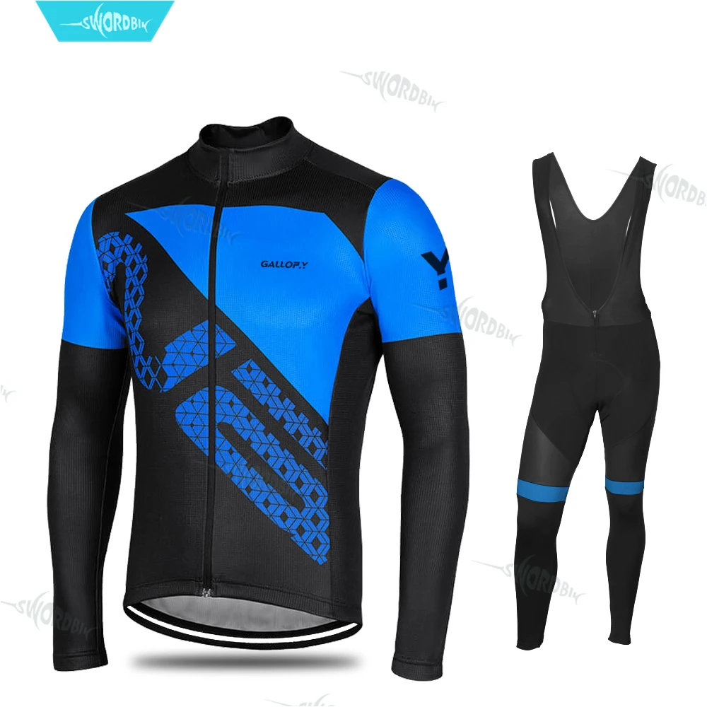 Pro Team длинный рукав Велоспорт Джерси Набор одежда для верховой езды Мужская MTB Одежда дышащая велосипедная одежда комбинезон комплект Ropa Ciclismo - Цвет: Bib Cycling Set