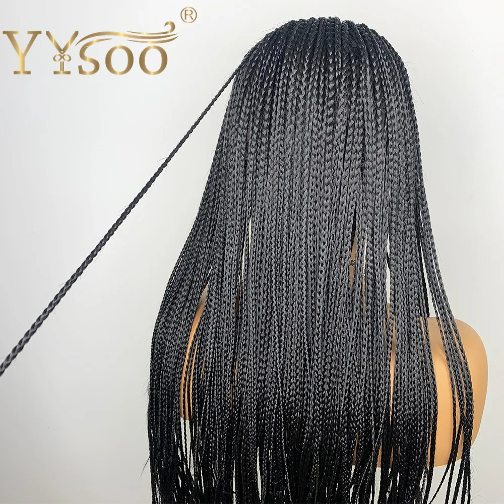 YYsoo 13x6 длинные плетеные парики ручной работы для афро-американских женщин Микро Косы черный цвет волос Синтетические парики на кружеве
