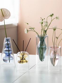 

Nordic Colorful Glass Vase Creative Internal structure design Small Hydroponic Plant Glass Bottle Dried Flower Vase Transparent