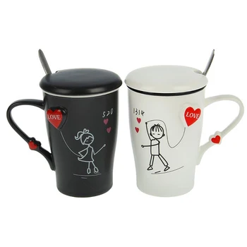 

400 ml "love" mug set, 2 PCs, with lids and spoons