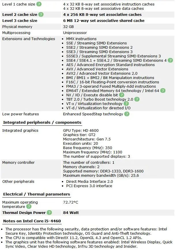 ПК компьютер процессор Intel Core I5 4460 I5-4460 LGA 1150 84 Вт 22 нанометра рабочий настольный процессор