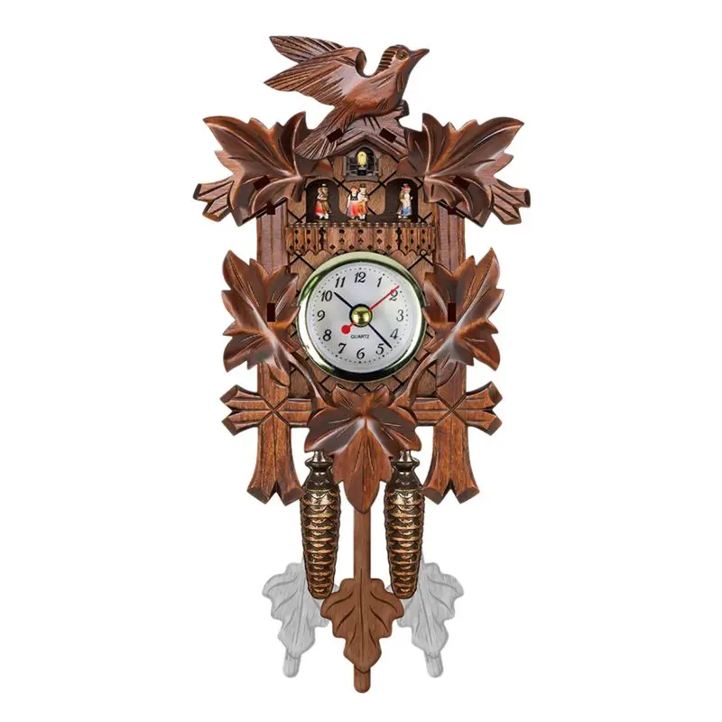 Vintage Home Decorative Bird Wall Clock Hanging Wood Cuckoo Clock Living Room Pendulum Clock Craft Art Clock For New House