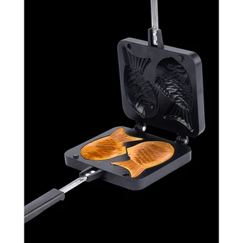 

Japanese Fish-Shaped Cake Bakeware Fish Cone Taiyaki Grill Pan Gas Use Non-Stick 2 Molds Plate Baking Tool