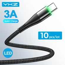 10 teile/los YKZ LED 3A USB Typ C Kabel Schnelle Ladung Draht Typ-C für Samsung Xiaomi Handy USB C USB-C Kabel Ladegerät Kabel