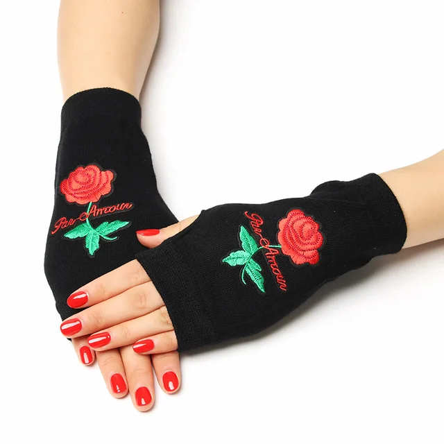 Sailor dance gloves Rivet wool gloves spring and autumn black half-finger gloves show gloves roses-D