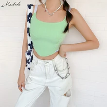 

Macheda Autumn Casual Simple Tank Top Women Sleeveless Fashion Knit Clothing Street Lady Green Slim Crop Top 2020 New