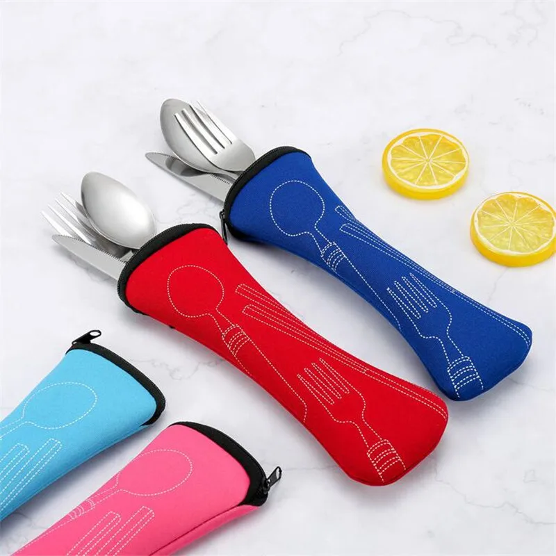Picnic Cutlery Set Washable with Zipper Travel Portable Pouch for Dinner