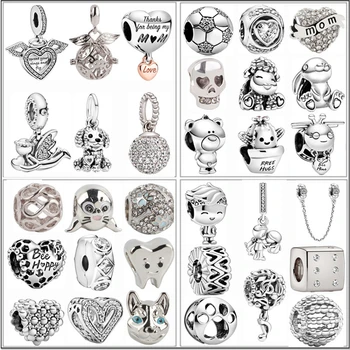 

Ranqin Silver Color Beads Rabbit Bee Dog Boy Heart-shaped Charm Fit Original Pandora Bracelet Fine Jewelry DIY Making Women Gift
