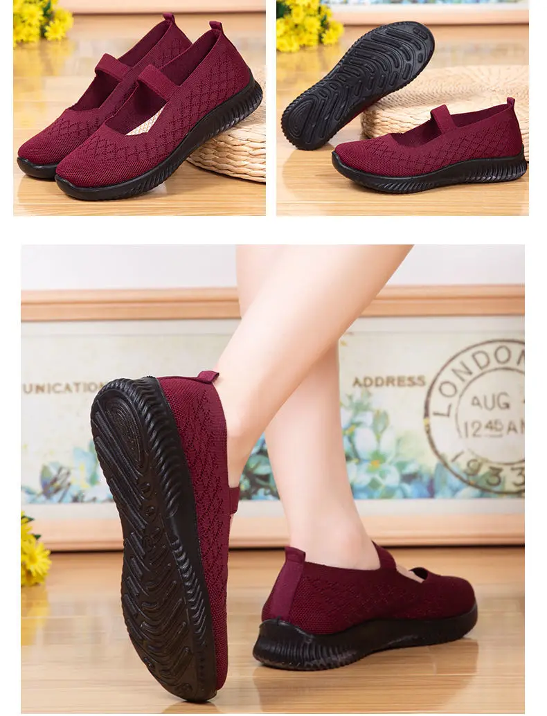 Cozy Sport Mary Janes Flats Women Knit Mesh Sneakers Breathable Summer Shoes Ladies Casual Flat Shoes Comfortable Loafers Black