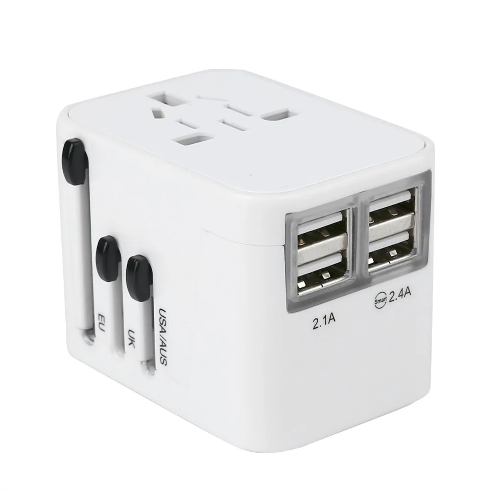 Travel Charger Adapter Universal Plug Adapter Charger Adapter for US UK EU AU with 4 USB 100-250V/ 6A Input 5V/3.5A Output 1500W