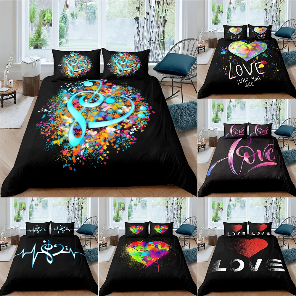 

Fashion Bedding Set luxury Love Printing Family 2/3 Pcs Duvet Cover Pillowcase Full King Single Queen Bed Sets