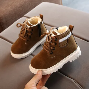 

2019 Autumn Winter Children Ankle boots Girls Martin Boots Boys Plush Snow Motorcycle Boots Lace-Up Rome Boots Kids Sport Shoes