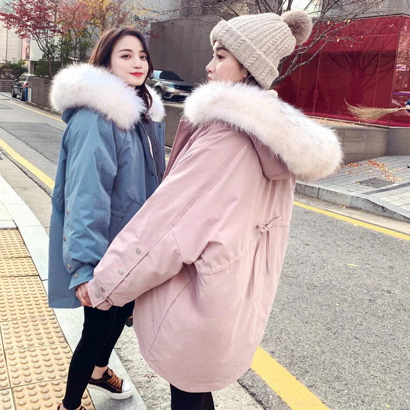 

Short Cotton Overcoat Women's Winter Students Korean-style Loose-Fit Large Fur Collar down Jacket Cotton-padded Clothes Women's