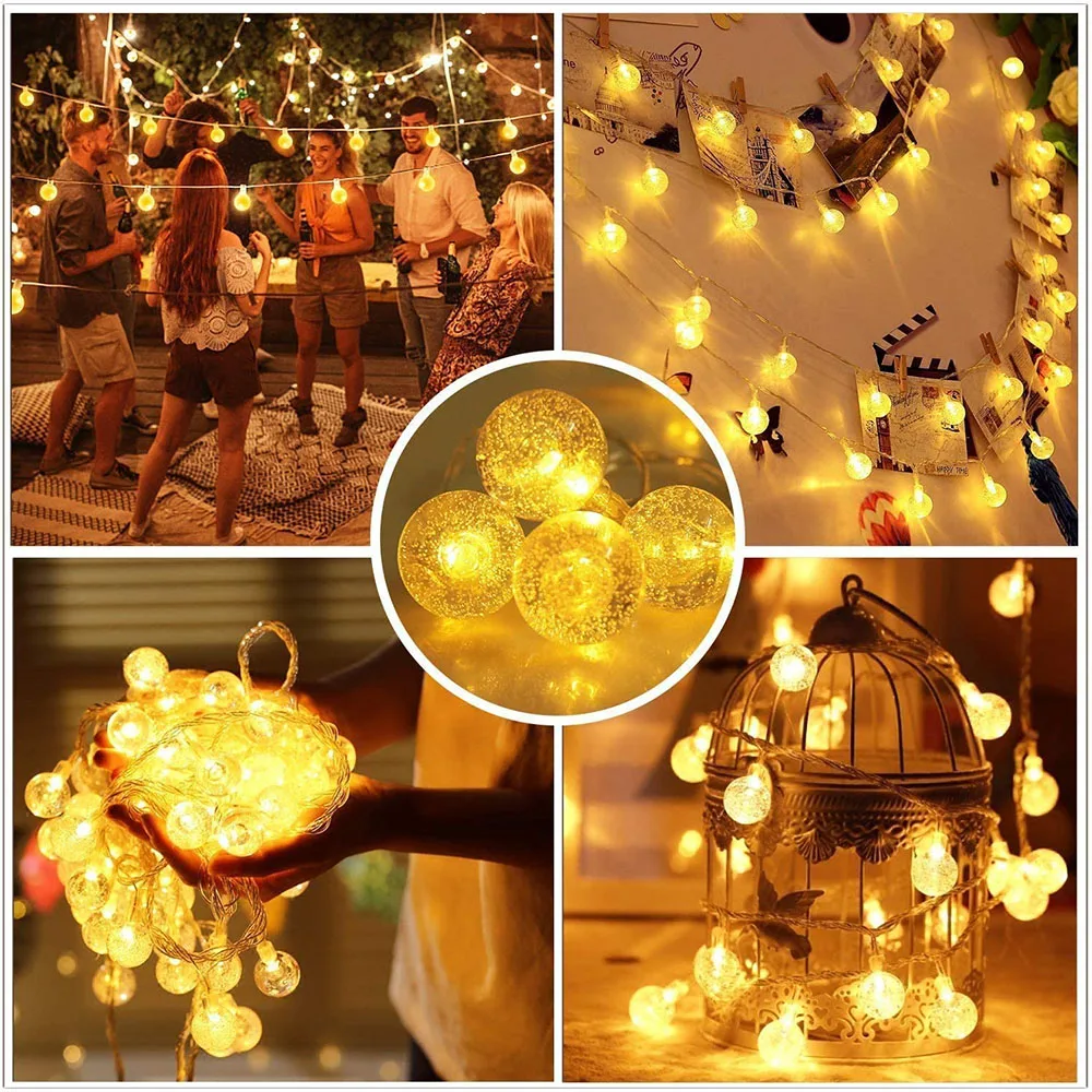 цена 5M 10M USB Globe Ball String Lights LED Crystal Bubble Ball Fairy Lights Christmas Tree Decoration 8Modes Holiday Twinkle Lights