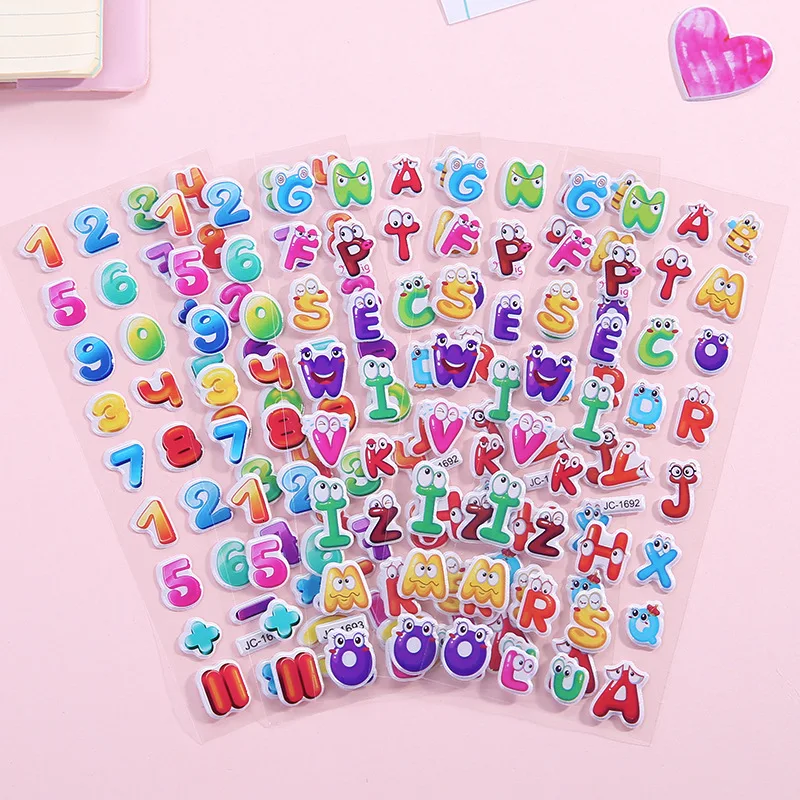 10 sheets Cute Kids 3D Puffy Stickers Animals Cars Cartoon Ocean Fish Boys Gift School Teacher Reward Scrapbooking Toy New - Цвет: Letter