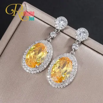 

Rainbamabom Retro 925 Solid Sterling Silver Oval Created Moissanite Citrine Gemstone Drop Dangle Earrings Fine Jewelry Wholesale