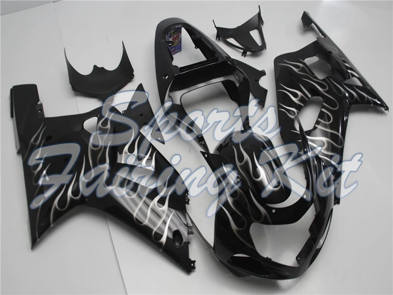 Пластиковые обтекатели для GSX R600 R750 R1000 2000 - 2003 K1-2 черная Серебристая оправа GSXR600