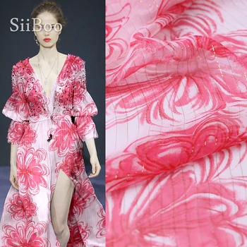 

American luxurious gold metallic style 100% natural silk crinkle georgette fabric for summer dress tissus au metre telas SP6098