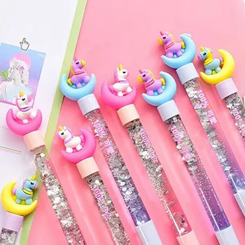 

1 Pcs Kawaii Unicorn Pen Cartoon Creative Oil Sand Pens 0.5mm Black Gel Pen For Writing Stationery Girls Gifts Learning