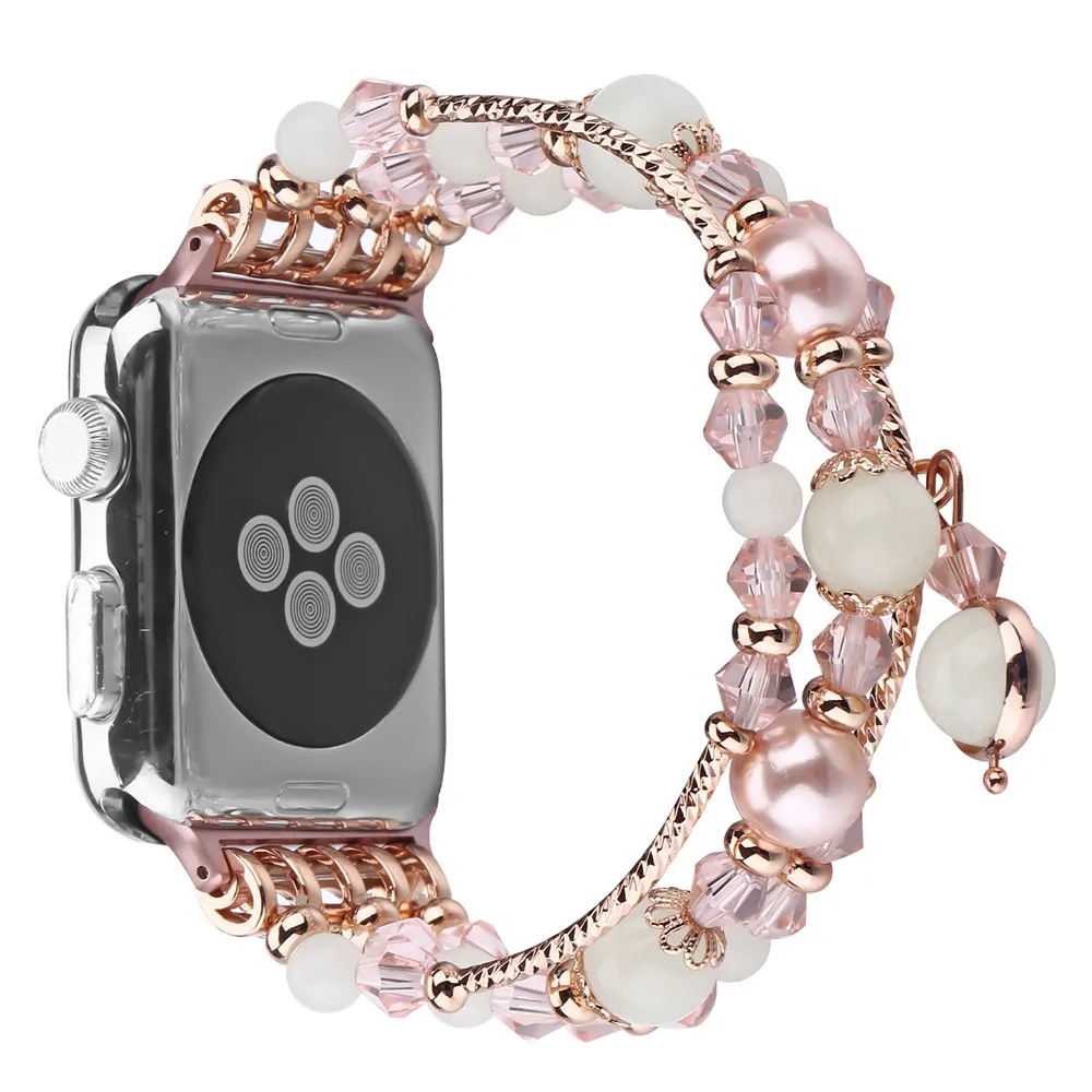 Для наручных часов Apple Watch, версии 5 4 3 бусы ручной работы с ремешком Для женщин браслет для наручных часов iWatch, 40/44/38 мм/42 мм светится в темноте ссылка наручный ремень