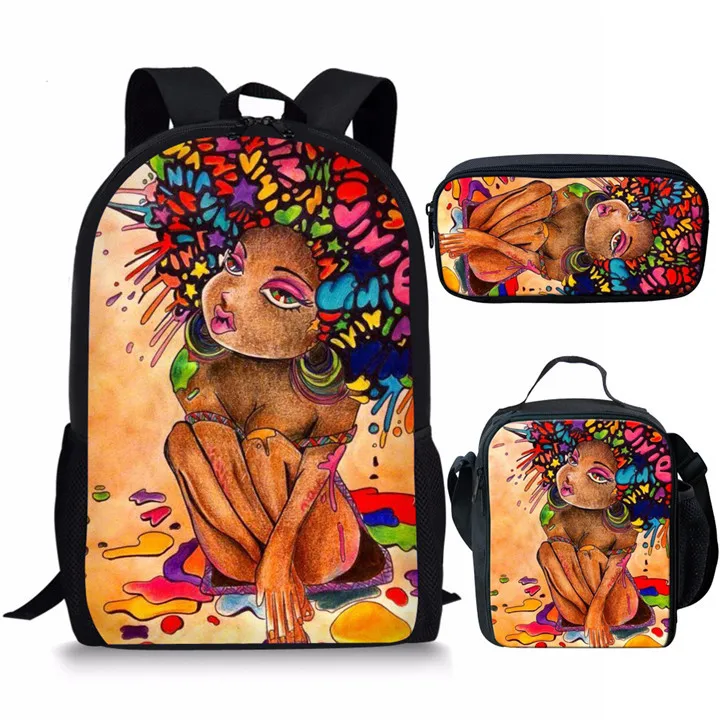 Twoheartsgirl Back to School, Черная Королева, Африканский рюкзак для девочек, комплекты для студентов, уникальные детские школьные сумки, 3 шт./компл - Цвет: Z5014CGK