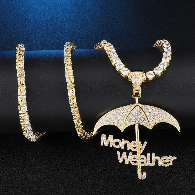 Хип-хоп Iced Out AAA Bling микро проложили CZ зонтик и деньги Wealher подвески и ожерелья для мужчин рэппер ювелирные изделия с теннисной цепочкой