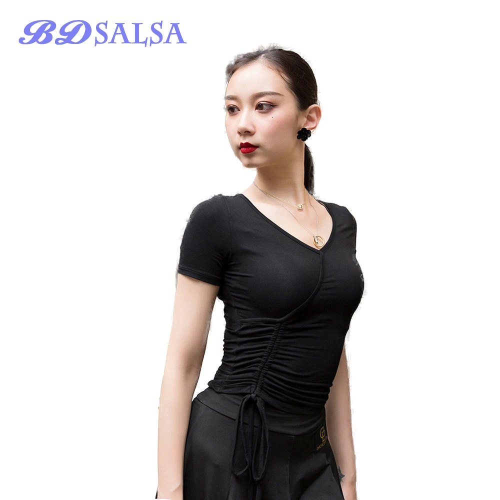 2020 Tops Latin Dance Clothes Female The New Sexy Practice Clothing Dancing Clothes Modern Dance Coat ZD30 Cotton V-neck Top the new national standard modern dance clothing big pendulum dress practice clothing ballroom dancing waltz b 19463