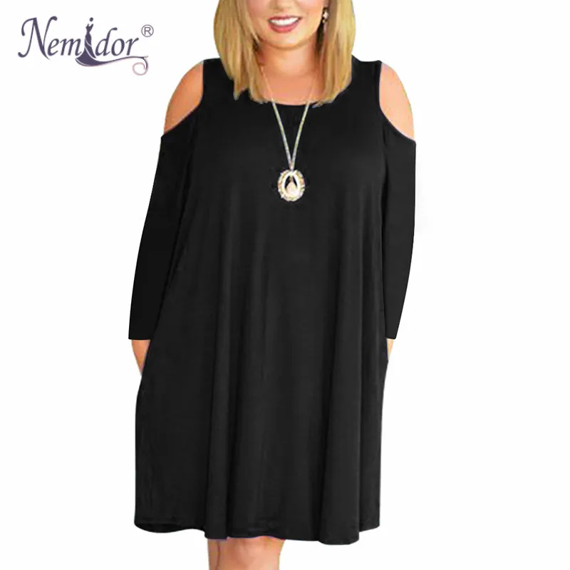 Nemidor Women's Long Sleeve Plus Size  T shirt Dress (1)