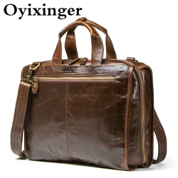 OYIXINGER Top Quality Cowhide Men Briefcase Genuine Leather Handbags For 15 Inch Laptop Luxury Large Capacity Male Shoulder Bags